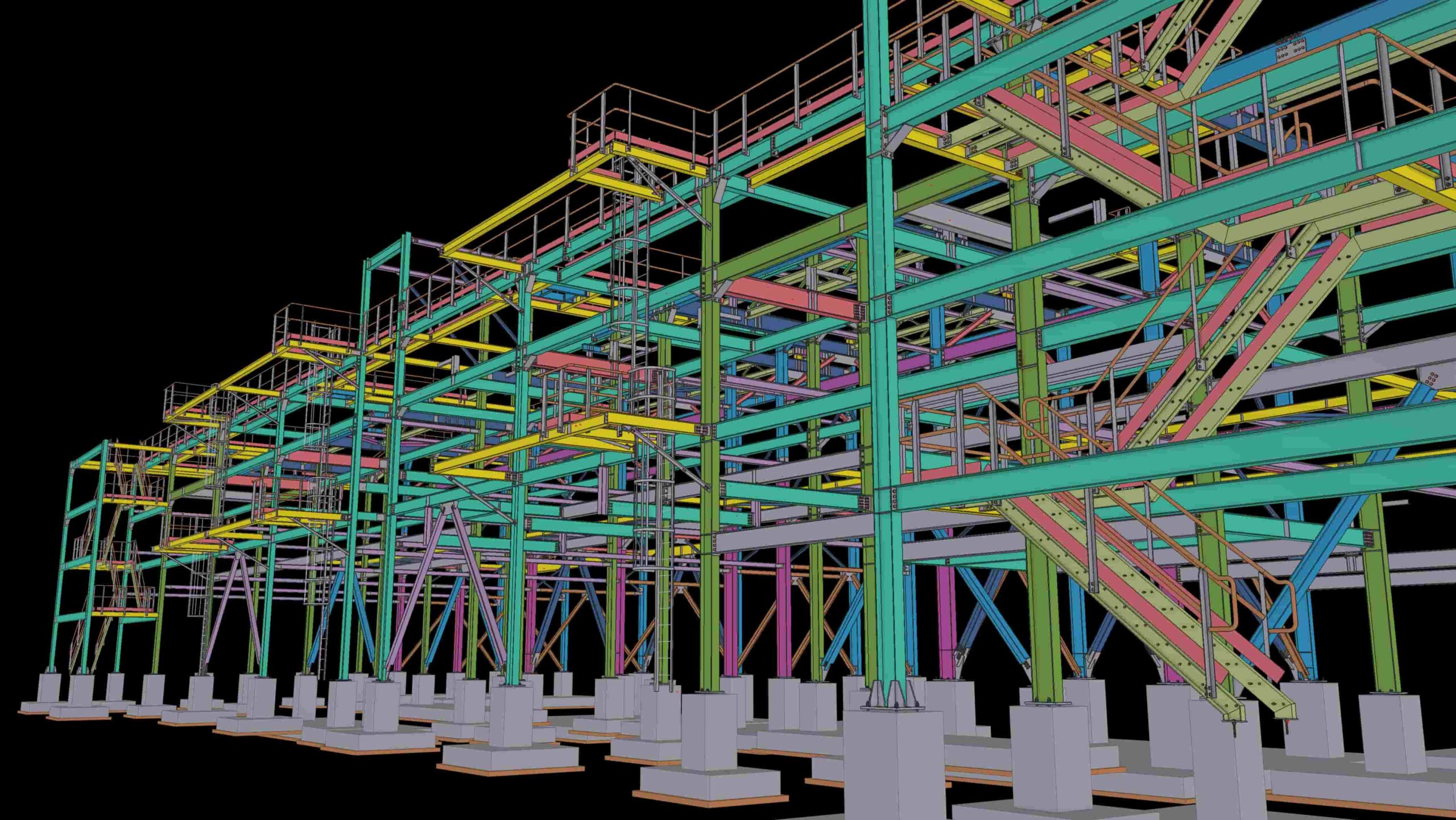 Modello 3D Tekla di pipe rack in acciaio per impianto oil & gas in Angola